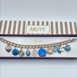 Mixit charm bracelet gold tone blue charms vacation summer cruise